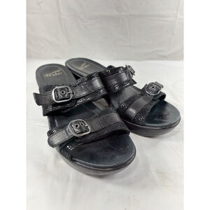 Dansko Jessie Black Lizard Clog Mule Sandal Leather Size 39 8.5-9